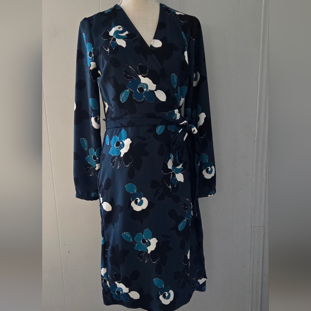 Banana Republic Navy Floral Long Sleeve Dress